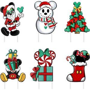 6 Pcs Christmas Cartoon Mouse Yard Sign with Stakes, Xmas Tree Snowman